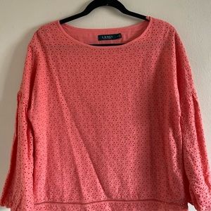 Coral blouse, you can dress it up or down